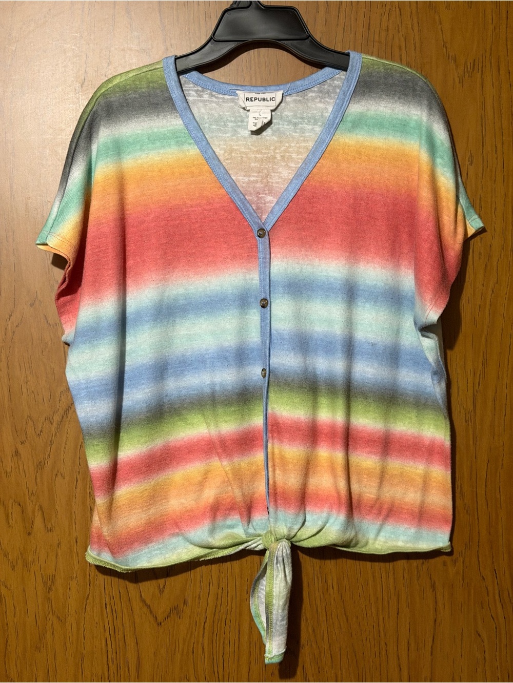 For The Republic Multicolor Striped Tie-Front Crop Top
